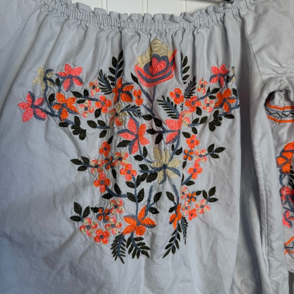 Free People Fleur Du Jour Off-The-Shoulder Mini Embroidered Dress Light Blue XS - Picture 3 of 13